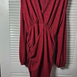 SHEIN Red Long-Sleeve Draped Ruched Evening Dress